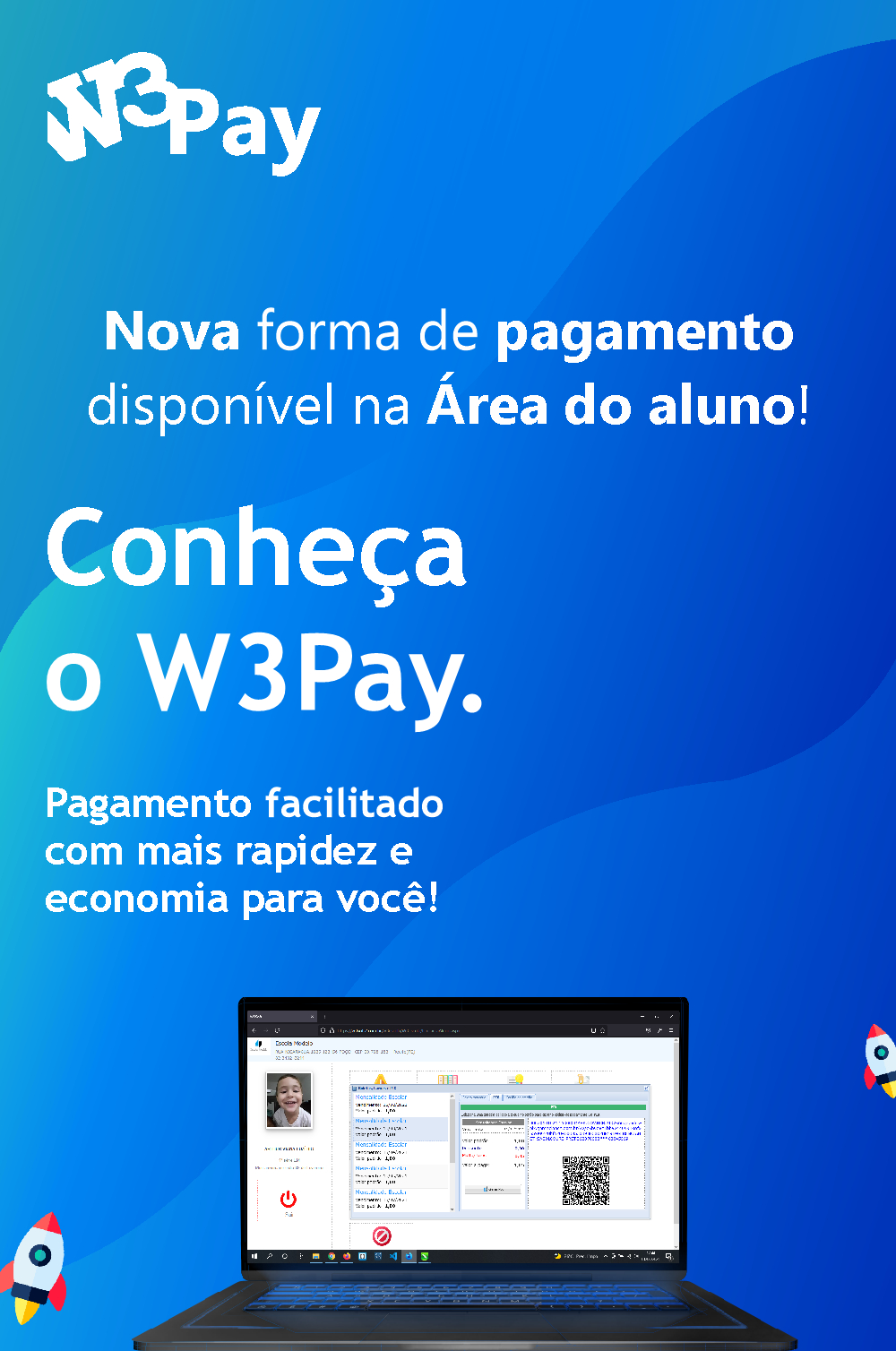 Recebimento com uma das menosres taxas do mercado, o W3Pay já está disponível no sistema de gestão W3Acadêmico para todas as escolas, cursos e faculdades